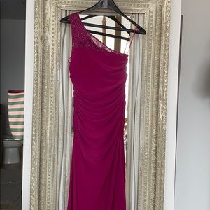 One shoulder ruched gown with beaded detail